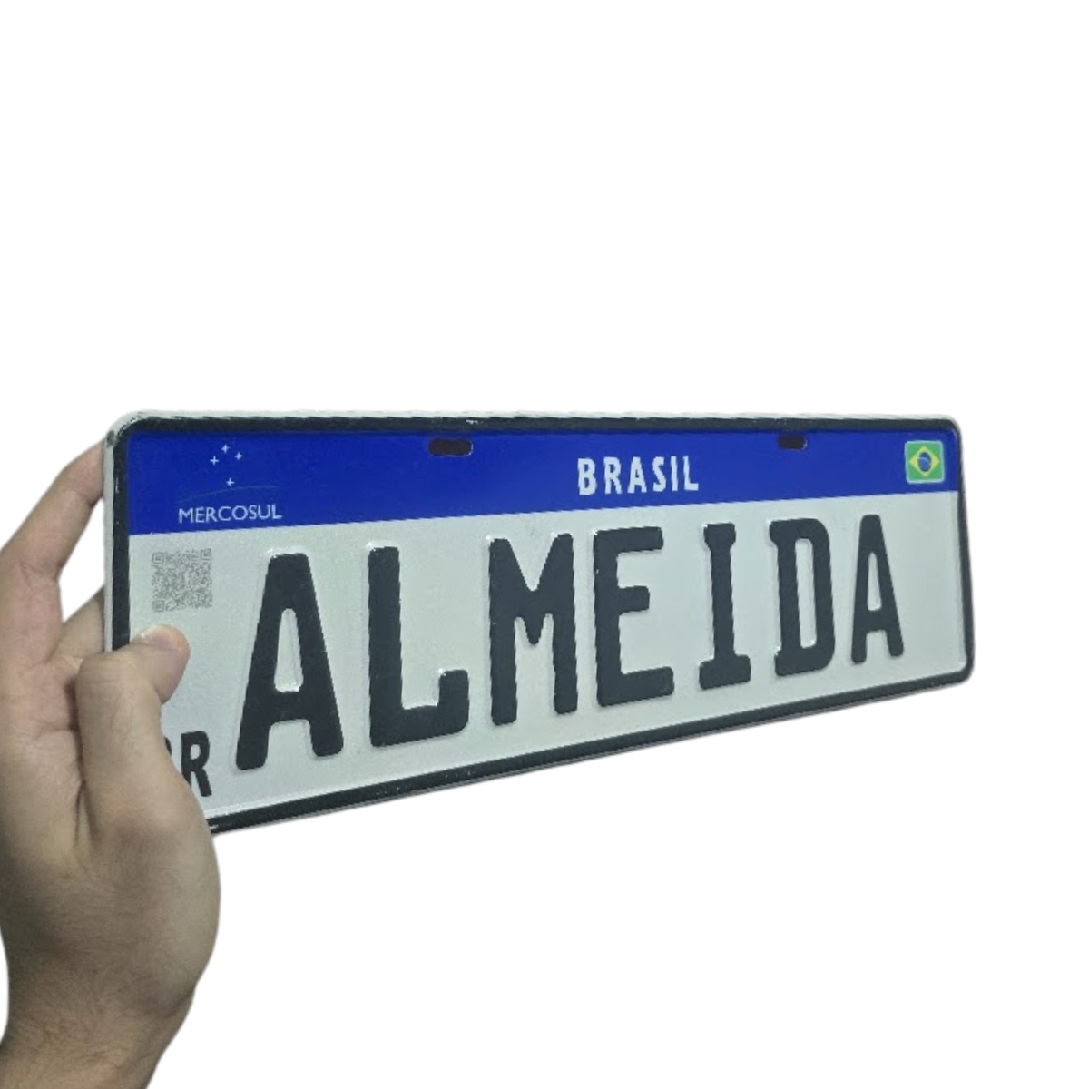 Placa Mercosul personalizada com nome de família